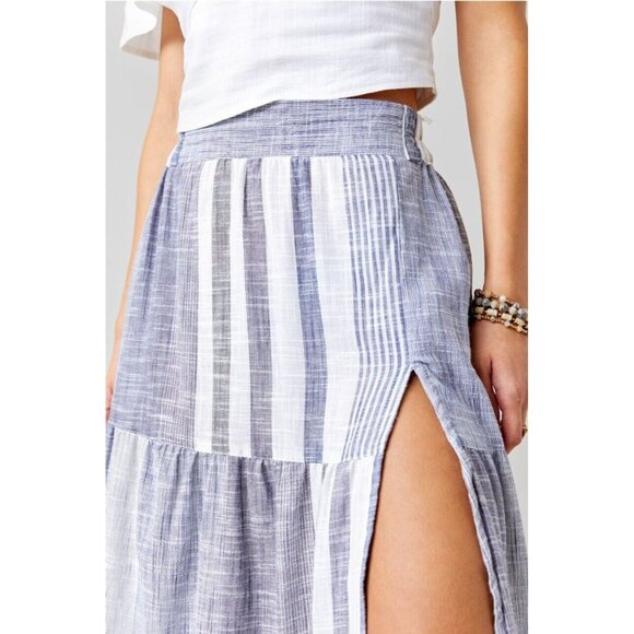 Angie Skirt Blue White Stripe Maxi Pull On Lined Boho NWT - Picture 2 of 11